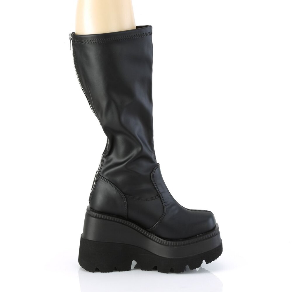 Demonia Shaker 65 Wide Calf Zip Up Black Platform Boots - Picture 3 of 5